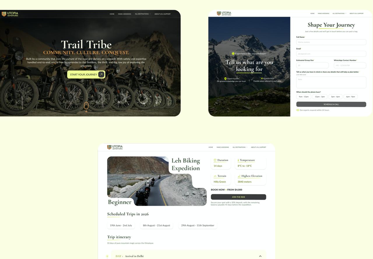 Mockups del sitio web de Utopia Adventures