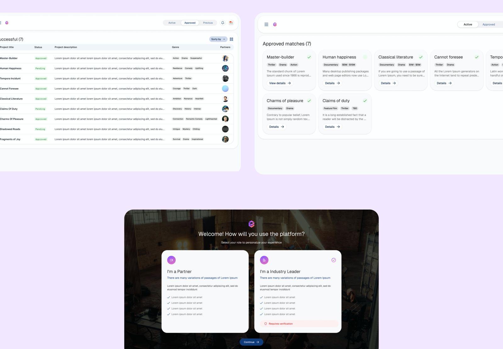 Interfaz rediseñada del producto del cliente confidencial: paneles y vistas de la aplicación